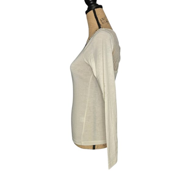 NWT Poof Women’s Cream Long Sleeve Lace Back Top Sheer Panel Keyhole Small - Picture 5 of 6
